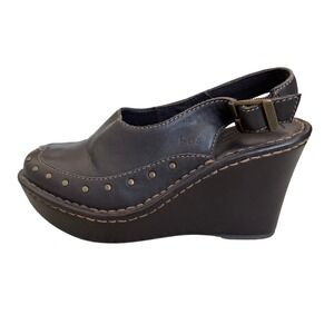 B.O.C. Born Concept Brown Leather Studded Platform Wedge Sandals Womens 7/38